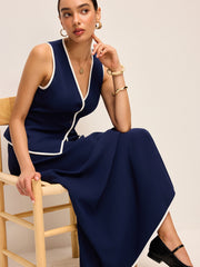 Contrast Trim V-Neck Vest Top With Back Tie