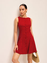 Polka-Dot Sleeveless Tie-Back Dress