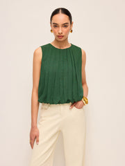 Pleated Cotton & Linen Sleeveless Top