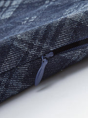 Checkered Print Mid-Waist Denim Short