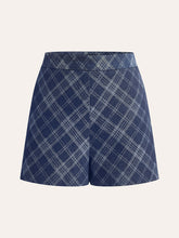 Checkered Print Mid-Waist Denim Short