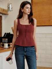 Square-Neck Zipper Tank Top