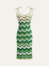 Chevron-Patterned Tie-Strap Knit Midi Dress