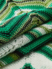 Chevron-Patterned Tie-Strap Knit Midi Dress