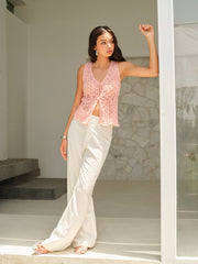 V-Neck Semi-Sheer Sleeveless Vest