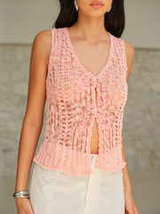 V-Neck Semi-Sheer Sleeveless Vest