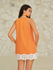 Sleeveless Mini Dress With Floral-Cutout Hem