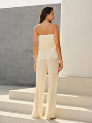 Strapless Vertical-Pleated Top With Scarf Detail