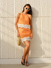 Halter Neck Sleeveless Top With Floral-Cutout Detail