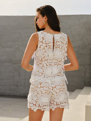 Sleeveless Lace Top With Floral Patterns And Side Ties