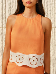 Halter Neck Sleeveless Top With Floral-Cutout Detail