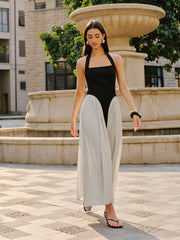 Color Block Halter Neck Linen Blend Dress