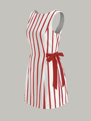 Striped Backless Dual-Sided Bow Zipper Dress