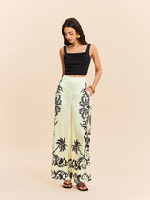 High-Waist Tropical Print Satin Pants