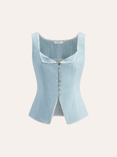 Button-Front Lace Trimmed Top