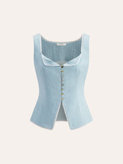 Button-Front Lace Trimmed Top