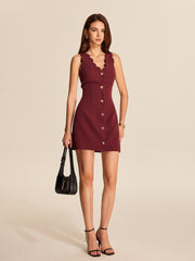 Button Detail Scalloped Cutout Dress