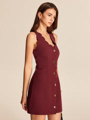 Button Detail Scalloped Cutout Dress