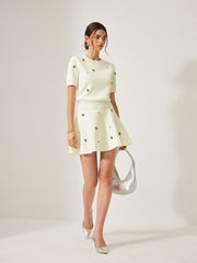 High-Waist Metal Detail Sweater Skirt