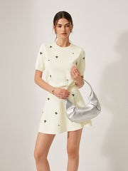 High-Waist Metal Detail Sweater Skirt