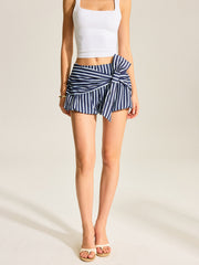Striped Bubble Shorts With Oversized Bow