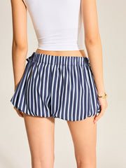 Striped Bubble Shorts With Oversized Bow
