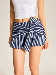 Striped Bubble Shorts With Oversized Bow