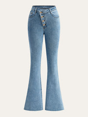 Mid-Waisted Button Flared Jeans