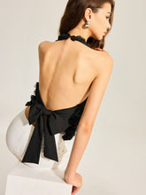 3D Floral Backless Bow Halter Top