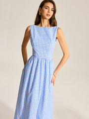 Back Bow Gingham Sleeveless Dress
