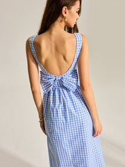 Back Bow Gingham Sleeveless Dress