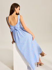 Back Bow Gingham Sleeveless Dress