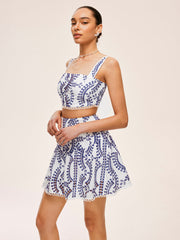 Embroidered Lace Trim Skirt Set