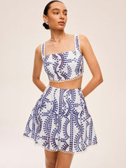 Embroidered Lace Trim Skirt Set