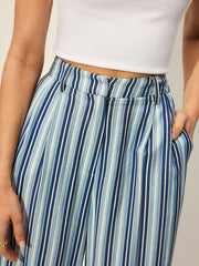 Cotton Blend High-Waist Striped Pants
