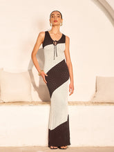 Two-Tone Crochet Front Tie Knit Dress