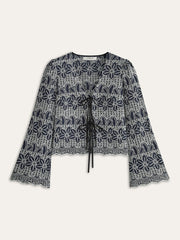 Embroidered Blouse with Tie-Front