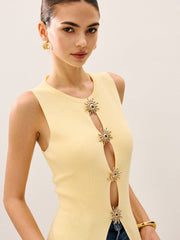 Embellished Cut-Out Front Tank Top