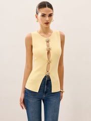 Embellished Cut-Out Front Tank Top