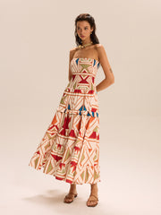 Color-Block Strapless Tiered Maxi Dress