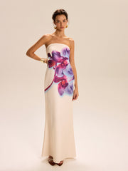 Strapless Floral Print Maxi Dress