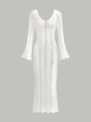 Hollow Ruffle Slim Maxi Sweater Dress