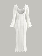 Hollow Ruffle Slim Maxi Sweater Dress