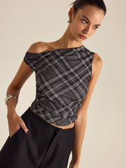 Asymmetrical Plaid Top