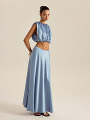 Ruched Crop Top Skirt Set