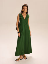 Linen & Cotton Pocketed V-Neck Maxi Dress