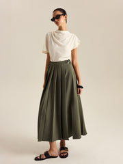 Pleated Midi Skirt with Side Slit