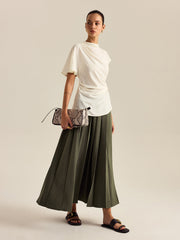 Pleated Midi Skirt with Side Slit