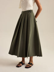 Pleated Midi Skirt with Side Slit