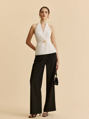 Halter Wrap Blazer Top With Pockets